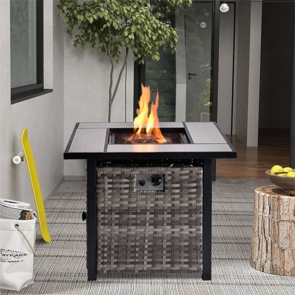 Ovios Patio Aluminum Propane Outdoor 30'' Fire Pit Table with Lid GYM-80012