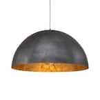PCover 60-Watt 31.5 in. W 3-Light Painted Black and Gold Foil Pendant Light with Oversize Large Dome Shade