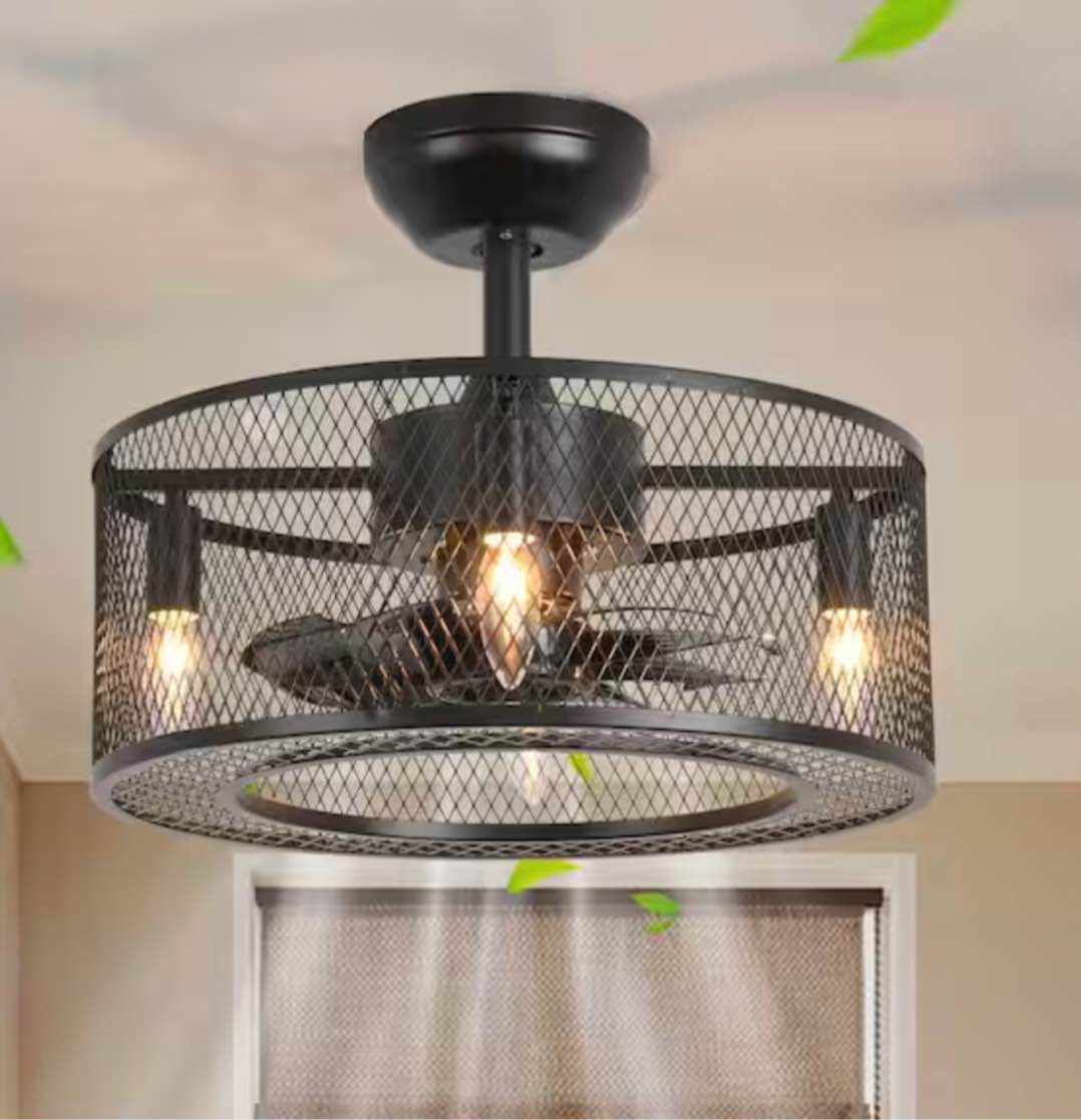  ANTOINE 17 in. Black Indoor Ceiling Fan Caged Ceiling Fan with Lights and Remote Enclosed Ceiling Fan