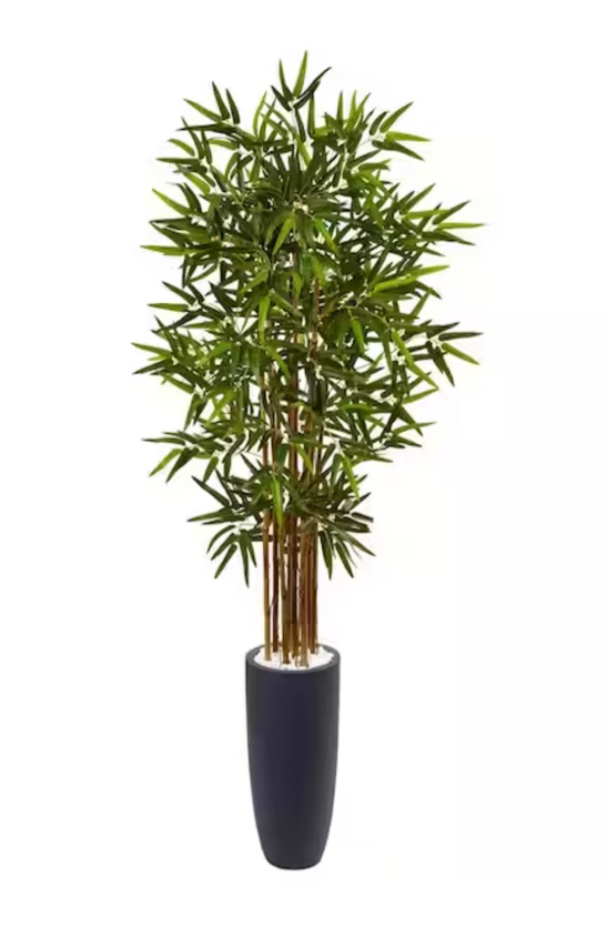 Nearly Natural Indoor Bamboo Artificial Tree in Gray Cylinder Planter