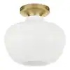 Pompton 12 in. 1-Light Gold Semi-Flush Mount Ceiling Light Fixture with White Ribbed Glass