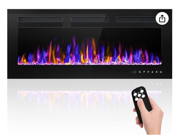 BETELNUT 40" Electric Fireplace Wall Mounted and Recessed with Remote Control, 750/1500W Ultra-Thin Wall Fireplace Heater W/Timer Adjustable Flame Color and Brightness, Log Set & Crystal Options