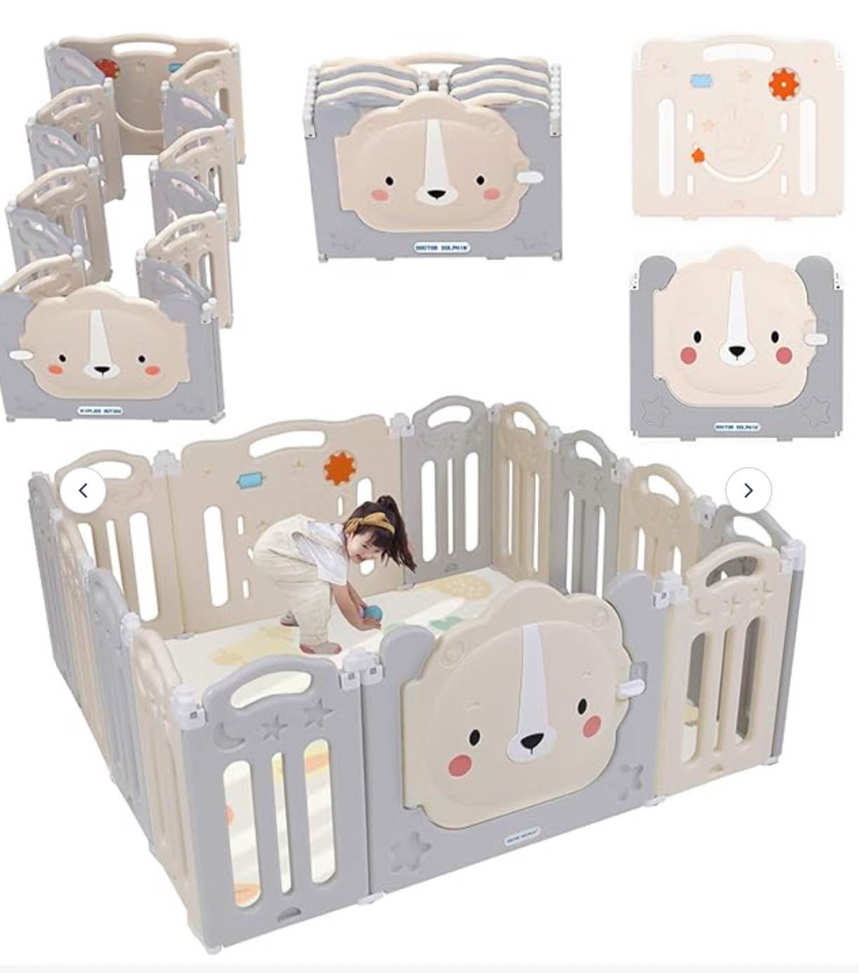 Doctor Dolphin Foldable Baby Playpen - Play Gate for Toddler Play Yard, Lion Play Gate Panel with Toys Board (12 Panels+1 Gate+1 Game Board
