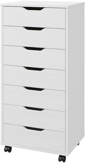 Panana 5/7 Drawer Chest, Wooden Tall Dresser Storage Dresser Cabinet with Wheels, Office Organization and Storage, Bedroom Furniture (White, 7 Drawer)