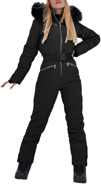 Aoysky Women Winter Onesies Ski Jumpsuit Outdoor Sports Snowsuit Fur Collar Coat Jumpsuit with Hoodies Ski Jackets and Pants
