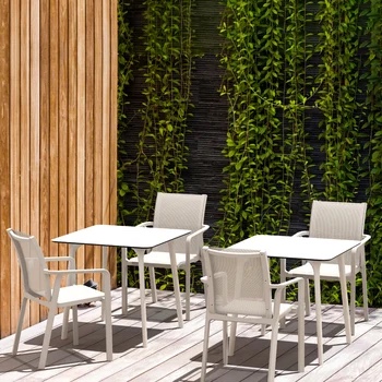 Farrah Stacking Patio Dining Armchair, White, Set of 2