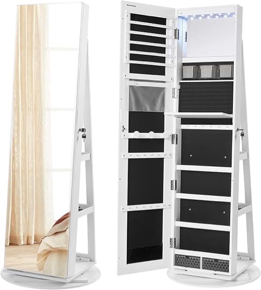 Full Length Jewelry Cabinet, White
