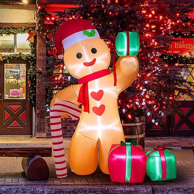 8FT Christmas Lighted Inflatable Gingerbread Man Decor