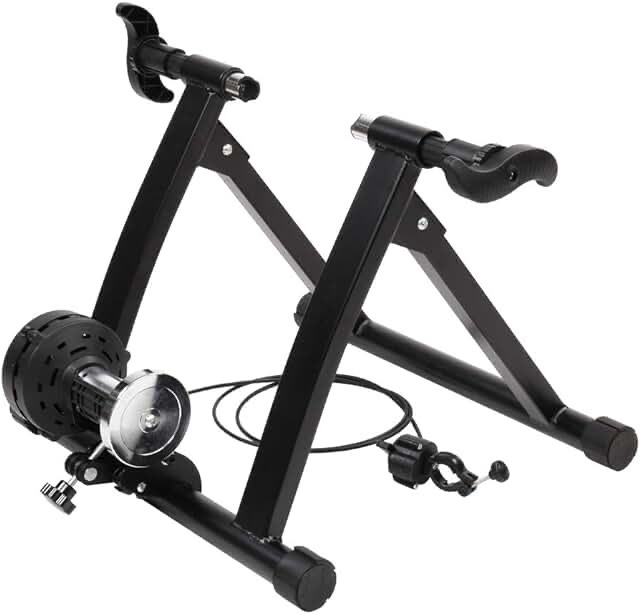 Bike Trainer, Magnetic Bicycle Stationary Stand for Indoor Exercise Riding, Portable, Quick Release Skewer & Front Wheel Riser Block Included