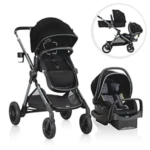 (scratched, dented, used) Evenflo Pivot Xpand Modular Travel System with LiteMax Infant Car Seat with Anti-Rebound Bar (Ayrshire Black)