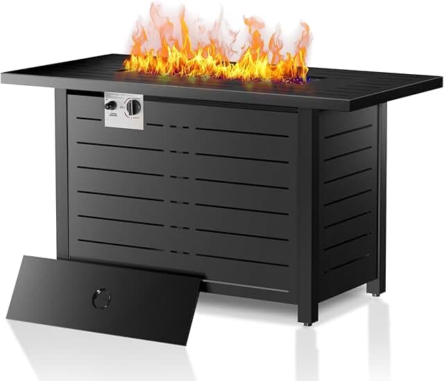( incomplete)Xbeauty Fire Pit Propane Gas FirePit Table 43" Outdoor Fire Pit Rectangular Tabletop with Lid, Rain Cover, for Outside Garden Backyard Deck Patio 