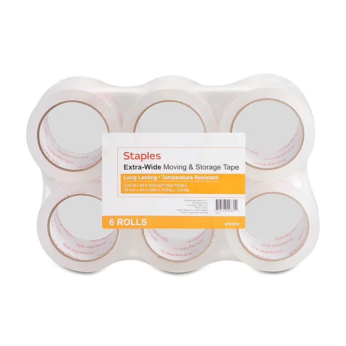 Staples Moving and Storage Packing Tape, 2.83"W x 54.6 yds., Clear, 6 Pack 