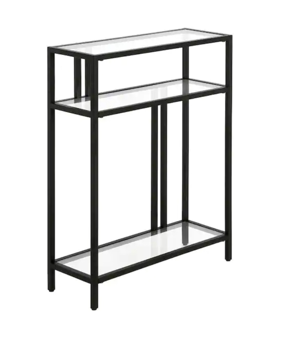 Cortland 22 in. Blackened Bronze Rectangle Glass Console Table with Glass Shelves