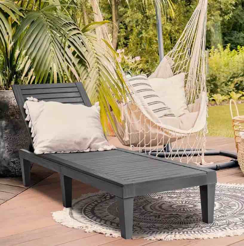 Black 2-Piece Plastic Patio Chaise Lounge Recliner Adjustable by Costway (incomplete) (1 chair only)