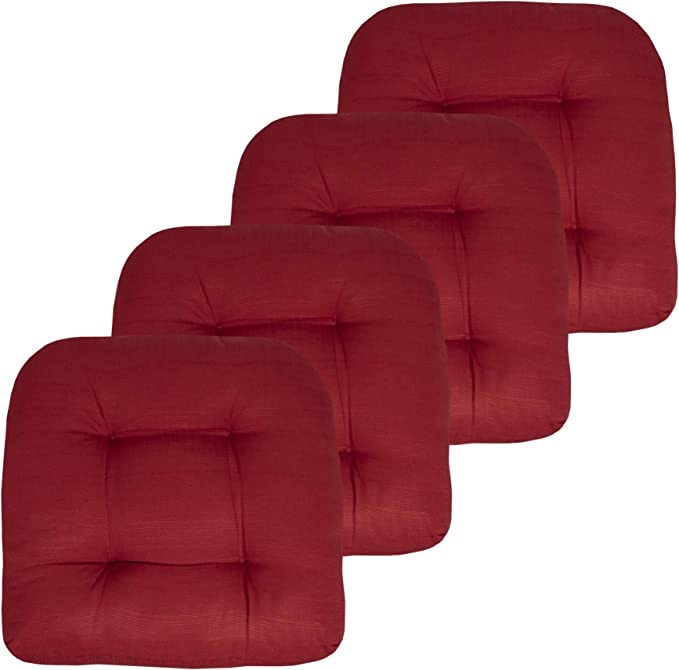 (set of 4) deep red tufted chair cushions 