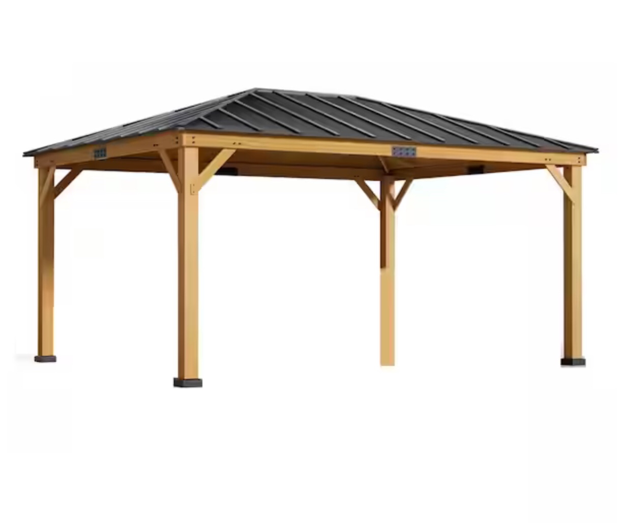 12 ft. x 16 ft. Spruce Wood Gazebo Hardtop, Asphalt Roof Solid Wood Gazebo, for Patio, Lawns, Garden (incomplete) (box 3 of 6 only)