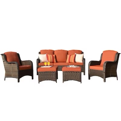 Ovios New Kenard 5-Piece Woven Patio Conversation Set with Red Cushions (box 2 of 2)