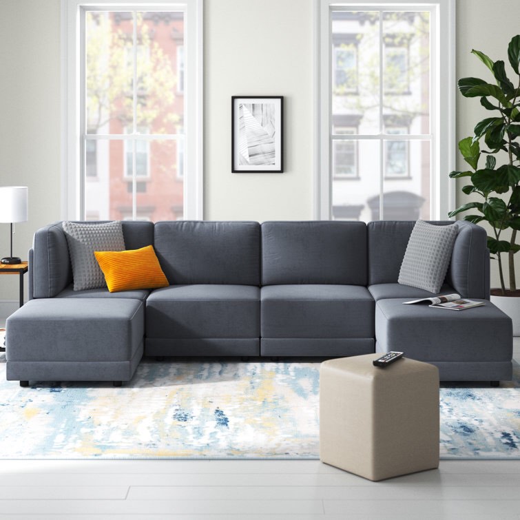 Wade Logan Fultonham 6 - Piece Upholstered Sectional & Reviews(3 Boxes /1 Corner/1 Armless chair/1 Ottoman) INCOMPLETE SET