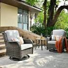 Joyoung Gray 3-Piece Wicker Outdoor Patio Conversation Seating Set with Gray Cushions and Swivel Rocking Chairs(Box 2 of 2) INCOMPLETE
