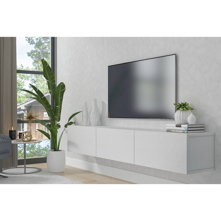 Wood White Ozge Floating TV Stand Up to 80" TV's Wall Mounted Media Console by Wrought Studio (INCOMPLETE SET, MISSING BOXES)