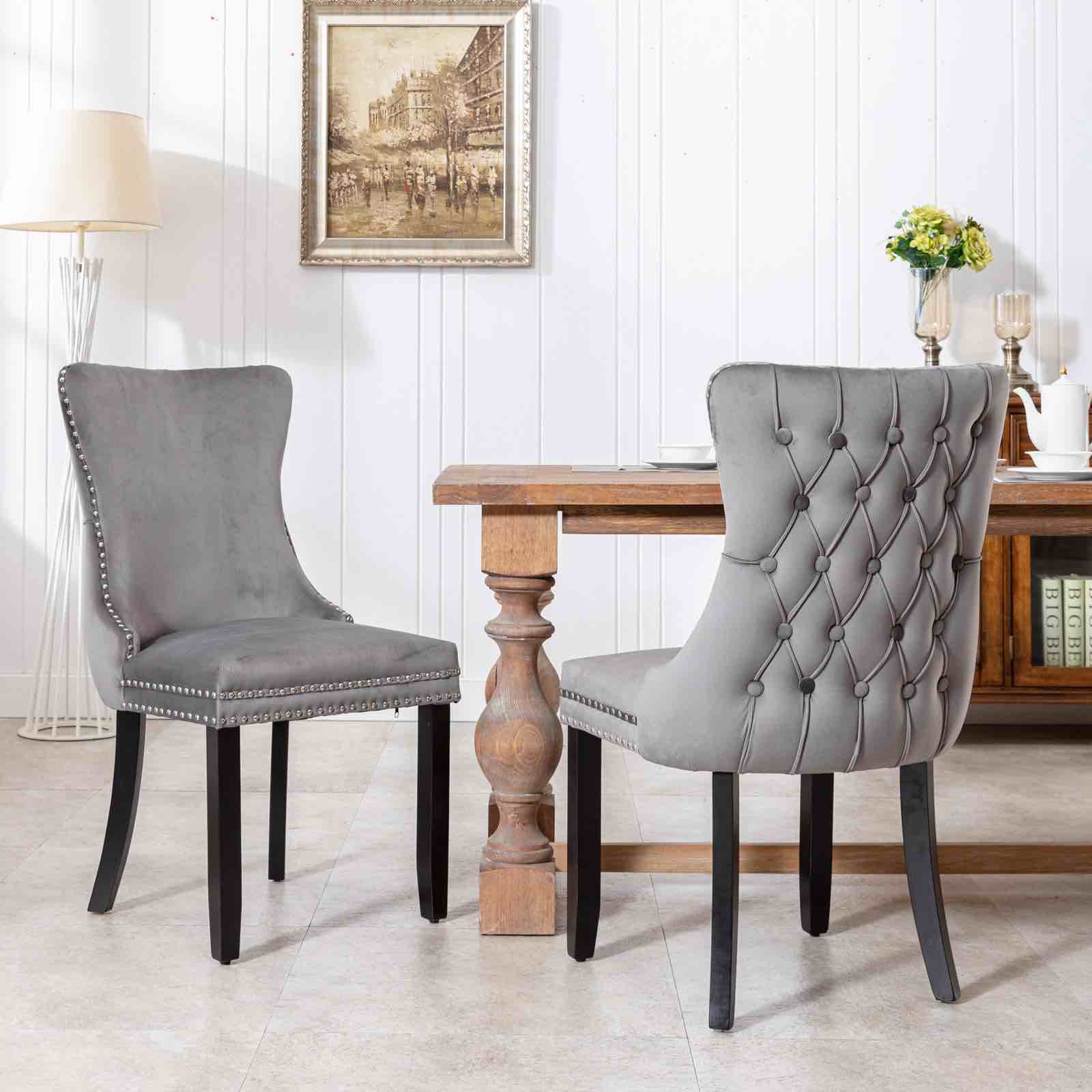 ZNTS A&A Furniture,Upholstered Wing-Back Dining Chair with Backstitching Nailhead Trim and Solid Wood W114351686