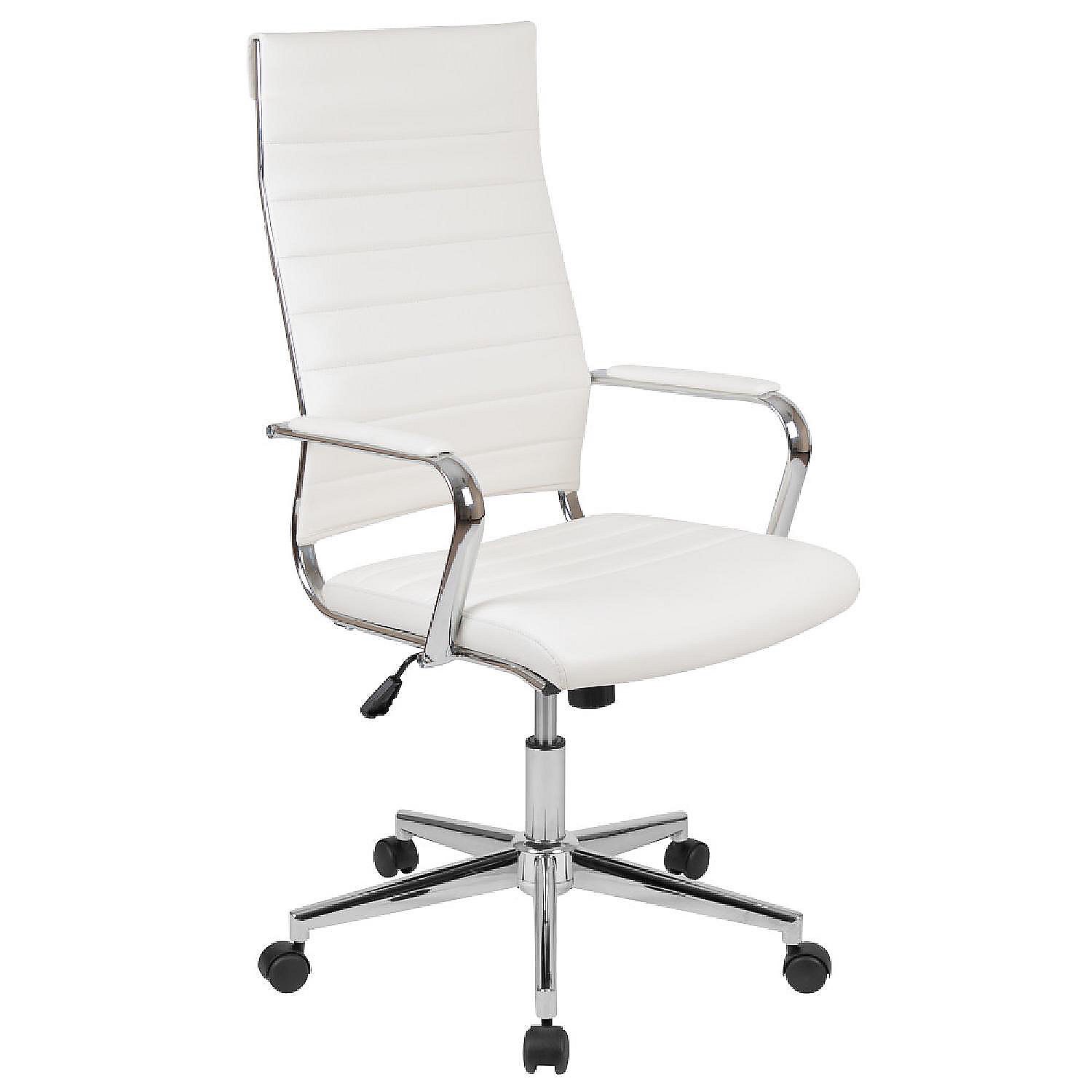 Emma + Oliver High Back White LeatherSoft Contemporary Ribbed Executive Swivel Office Chair