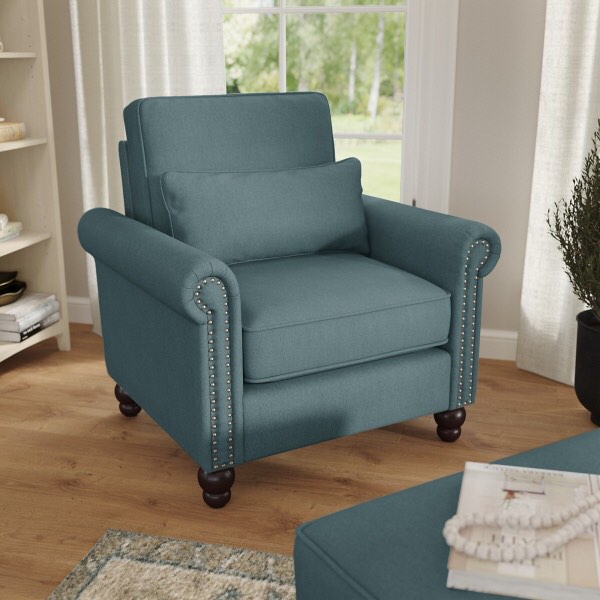 Rolled Arm Accent Chair with Nailheads in Turkish Blue by Bush (INCOMPLETE SET, ARMS ONLY)