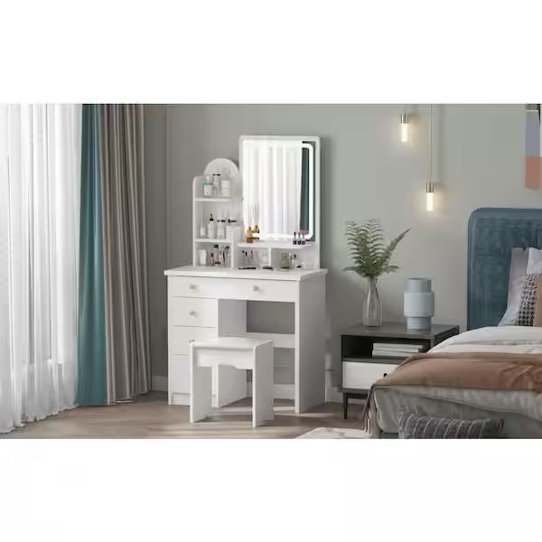  5-Drawers White Makeup Vanity Sets Dressing Table