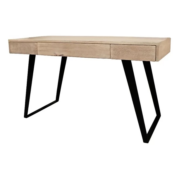 Sloane 3 drawer desk beige with black iron legs 