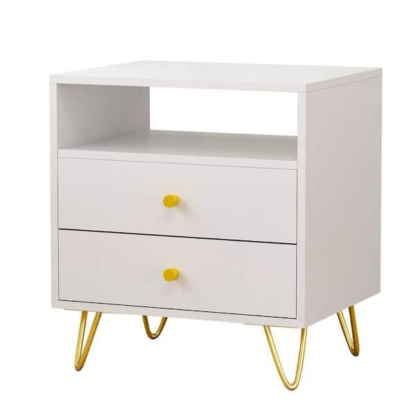 FUFU&GAGA 2-Drawer White Nightstands With Metal Legs