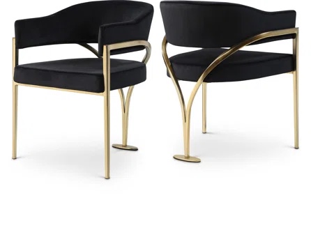 Madelyn black Velvet Dining Chair By Meridian Furniture USA set of 2
