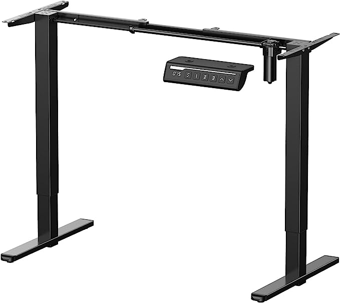 FEZIBO Height Adjustable Electric Standing Desk, 48 x 24 Inches Stand up Table, Sit Stand Home Office Desk with Splice Board, Black Frame/Rustic Brown Top (desk frame only) INCOMPLETE