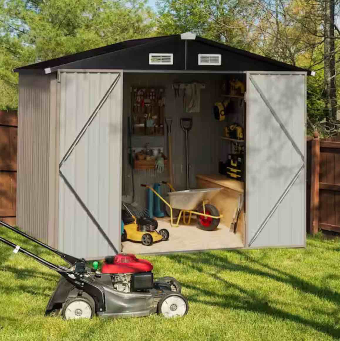 6 ft. W x 8 ft. D Outdoor Galvanized Metal Storage Shed with 4 air vents, Frame Garden Storage Shed 48 (Sq. ft.) (Box 1/2)