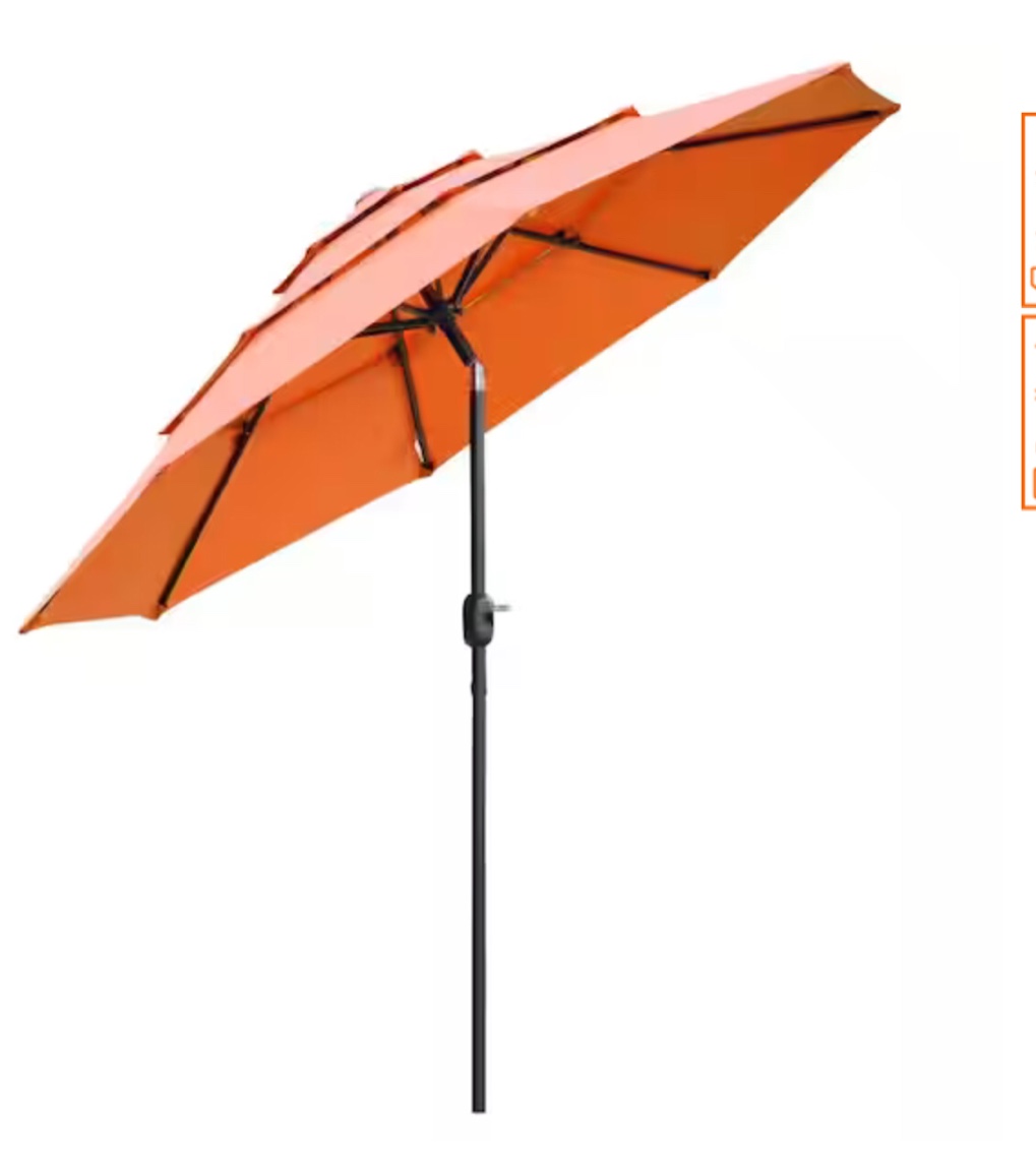  Outsunny 9 ft. 3 Tiers Patio Umbrella Outdoor Market Umbrella in Orange with Crank, Push Button Tilt for Deck, Backyard and Lawn