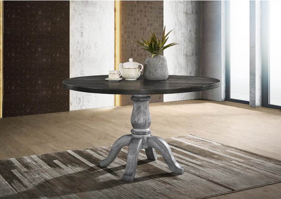 Roundhill Furniture Iris Round Pedestal Wood Dining Table, Weathered gray  (incomplete) table top only 
