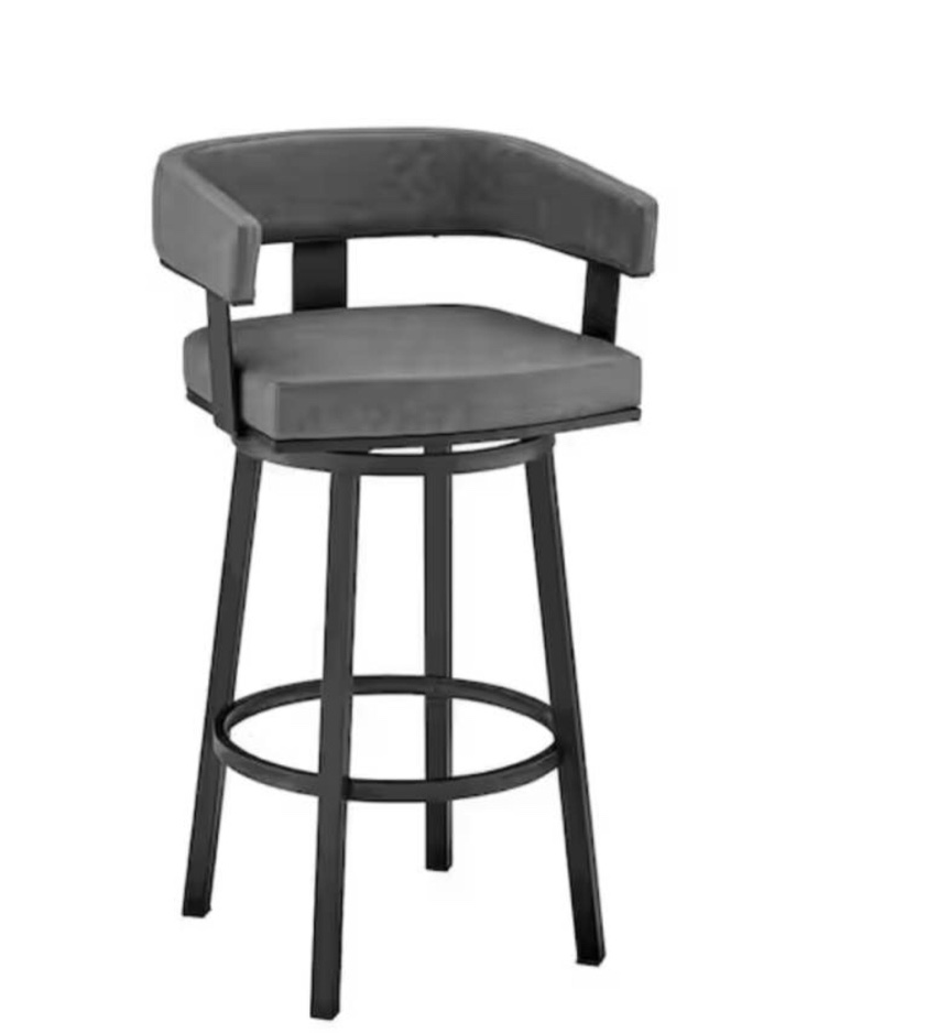 Lorin 34 in. Gray Metal Bar Stool with Faux Leather Seat