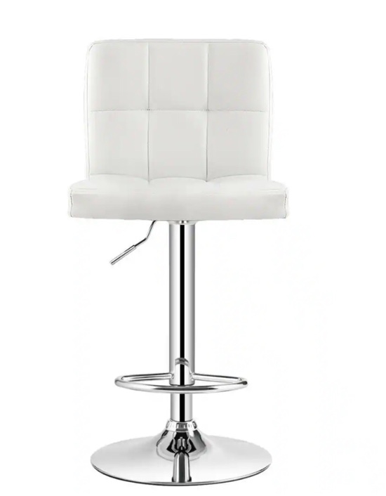 46 in. White Low Back Metal Adjustable Height Bar Stool with Leather Seat  (Incomplete) missing base 