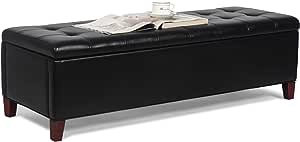 Homebeez Contemporary Accent Storage Ottoman Bench with Wood Legs, 51 Inches Length, Assemble Required 