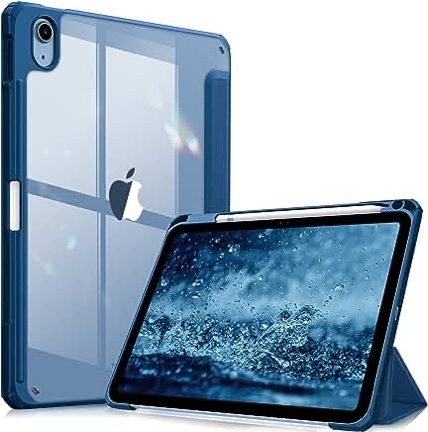 Fintie Hybrid Slim Case for iPad 10th Generation 10.9 Inch Tablet (2022 Model) - [Built-in Pencil Holder] Shockproof Cover with Clear Transparent Back Shell, Auto Wake/Sleep, Marine Blue