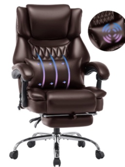 High Back Massage Reclining Office Chair with Footrest - Executive Computer Chair Home Office Desk Chair with Massaging Lumbar Cushion, Adjustable Angle, Breathable Thick Padding for Comfort (Brown)