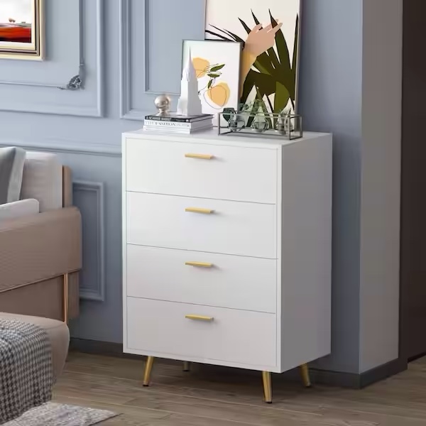 FUFU&GAGA 4-Drawers White Wood Chest of Drawer Accent Storage