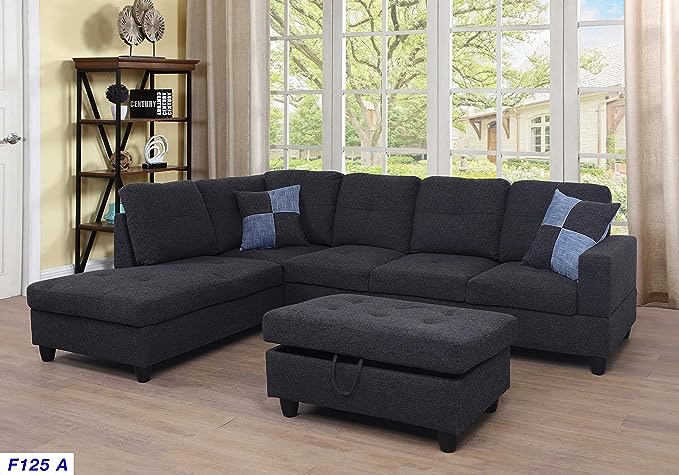 Lifestyle Furniture Sectional Couch,Convertible Sectional Sofa with Ottoman Modern L Shape Sectional Couch Velve Couch with Reversible Chaise (2 boxes sofa is complete just missing ottoman)