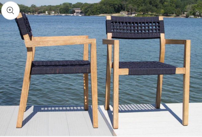 Outdoor Interiors Blue Rope & Antique Wash Eucalyptus Stacking Dining Chair 4 Pack