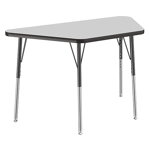 Factory Direct Partners 10066-GYBK Trapezoid Activity School and Office Table (24" x 48"), Standard Legs with Swivel Glides, Adjustable Height 19-30" - Gray Top and Black Edge (incomplete 1 box only consisting of table top no legs)