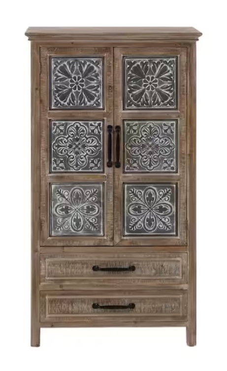 Brown and Gray Wood and Metal Wardrobe Storage Accent Cabinet