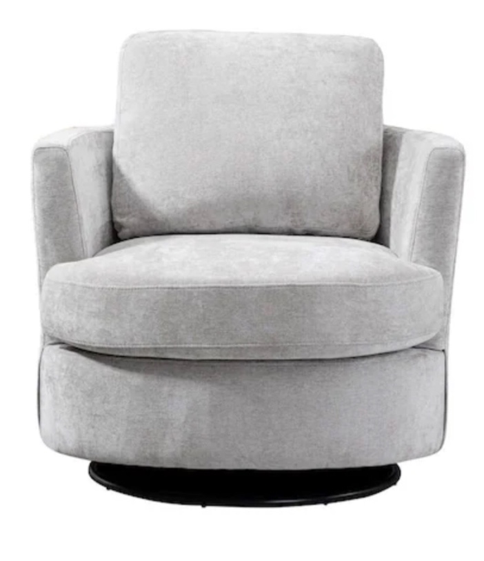 Nice 31.9 in. W Light Gray Chenille Swivel Accent Barrel Chair with 1 Pillow
