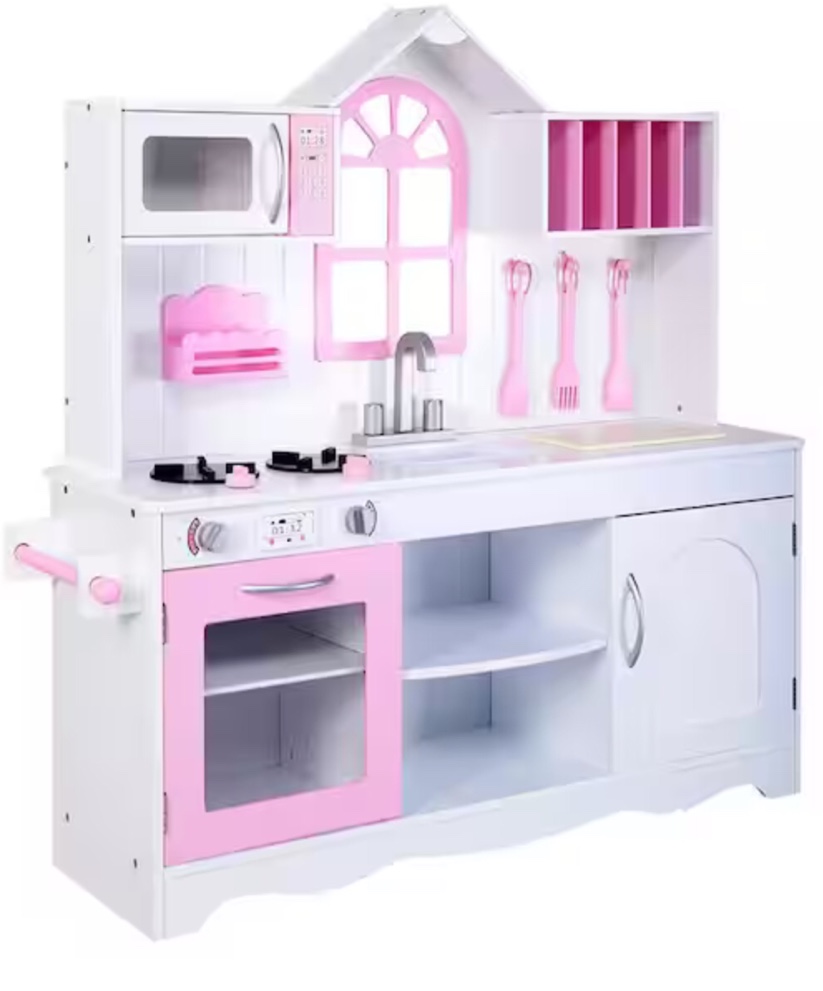 Kids Wood Kitchen Toy Cooking Pretend Play Set Toddler Wooden Playset