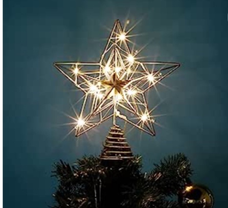 bronze colored Christmas ornaments , lulu homes 15” LED tree topper