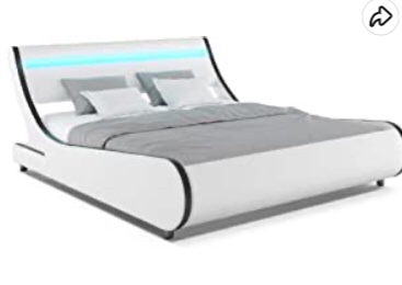 ZTOZZ Naples-z Wave Like LED Bed Frame Queen Size - Sleigh Contemporary Modern Curved PU upholstered Low Profile Platform Bed