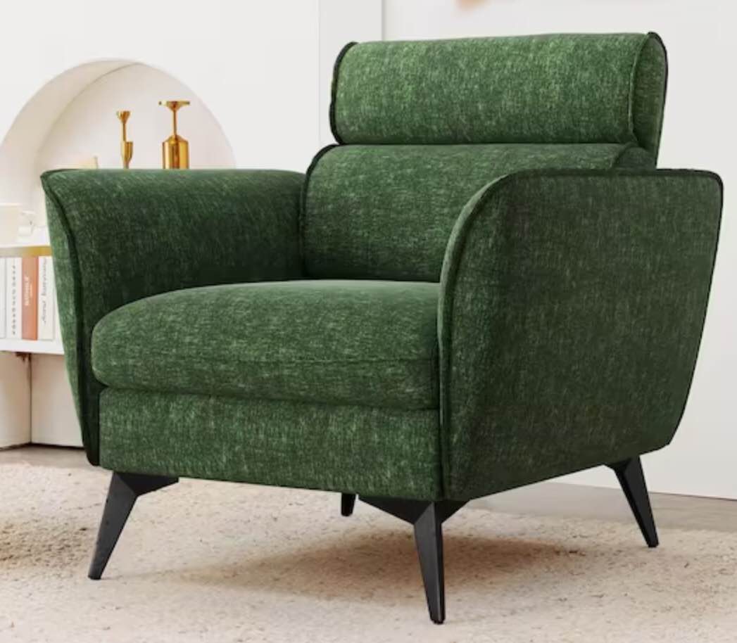 Flora Dark Green Mid Century Modern Accent Chair Velvet Arm Chair with Metal Legs (Incomplete box 2 of 2/ only the bottom part no legs)